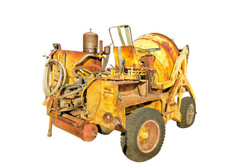 Mobile automatic self-loading concrete mixer. Little yellow truck automixer for mines and pits for...
