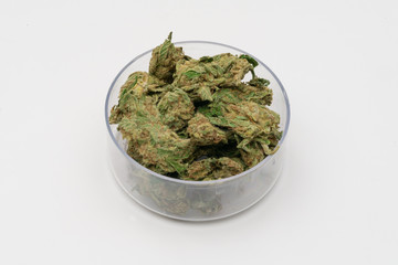 Marijuana cannabis Medicinal, weed joint In a glass container, drugs.