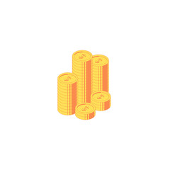 Isometric money heap. Vector illustration of golden and shining coins
