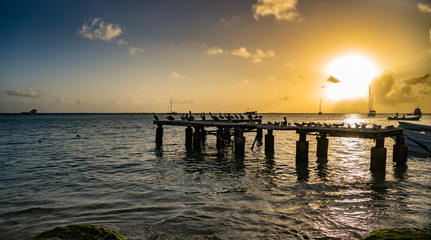 Fototapeta premium Dramatic and beautiful sunset at Los Roques National Park, Venezuela