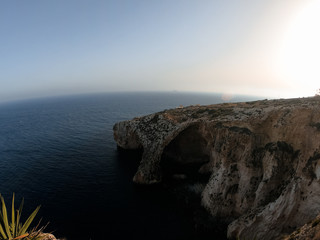 Panoramic image of the famous blue grotto located on one of the coasts of Malta. Beautiful...