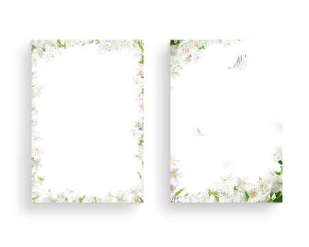 Beautiful spring flower frame, invitation, wedding card, thanks greeting, flower background