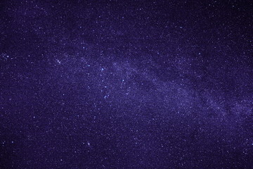 Bright stars in the night sky in Ontario, Canada. Blue and purple tones in a starlit galaxy.