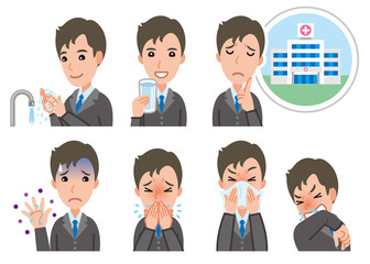 体調不良のビジネスマンのイラスト　病気の予防
