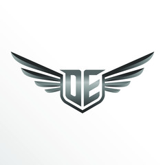 Initial Letter DE with Wings