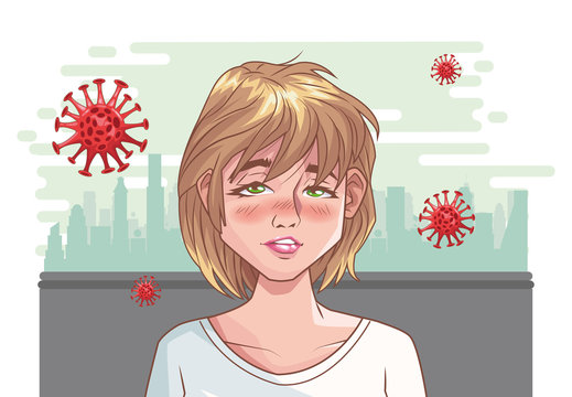 woman sick with corona virus scene