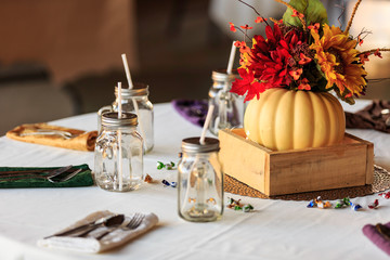 Table  Decorated for a Wedding or a fall Seasonal Party