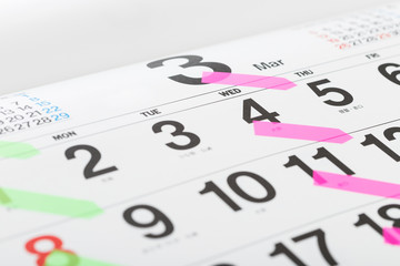 カレンダーと付箋　ゴミ出し日