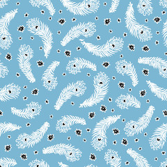 Vector seamless pattern with feathers and flowers
