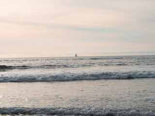 Sailboat on the beach of Santa Monica, California.