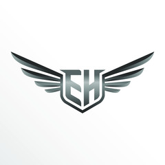 Initial Letter EH with Wings