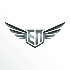 Obraz premium Initial Letter EM with Wings