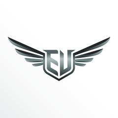 Initial Letter EV with Wings