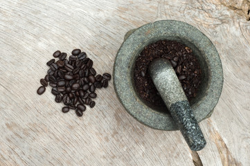 coffee beans and mortar