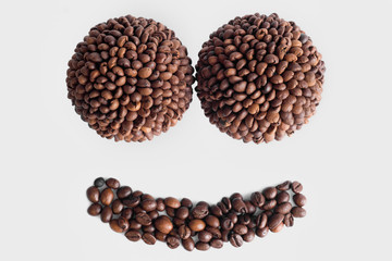 coffee beans on white background, ball, sphere with coffee