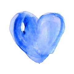 Hand-drawn painted cute blue heart, element for design. Valentine's day. For holiday, postcard, poster, carnival, banner, birthday and children's illustration. Beautiful heart. Big Love