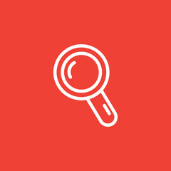 Magnifying Glass Line Icon On Red Background. Red Flat Style Vector Illustration