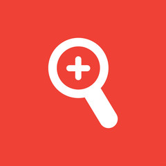 Fototapeta premium Magnifying Glass Plus Icon On Red Background. Red Flat Style Vector Illustration