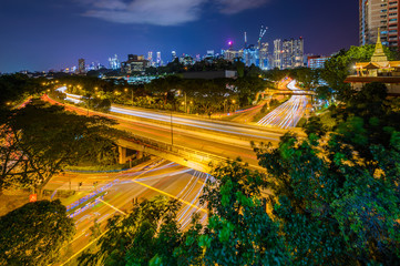Fototapeta na wymiar Singapore 2018 Blue hour at Bukit Merah Flyover overlook to Central Business District