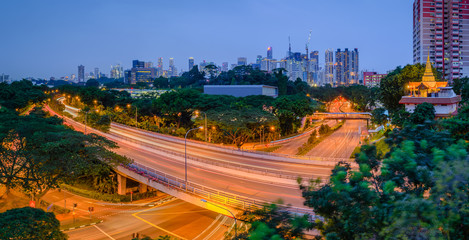 Singapore 2018 Blue hour at Bukit Merah Flyover overlook to Central Business District