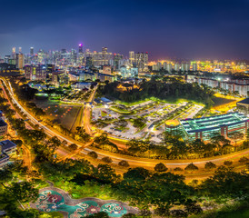 Fototapeta na wymiar Singapore central business district in blue hour look from HDB Kim Tian