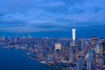 Skyline of NewYork City from Hudson River at dusk