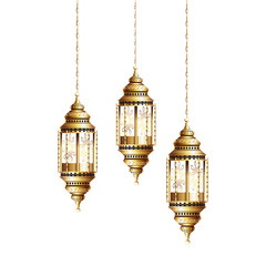 Obraz premium ramadan kareem golden lanterns hanging icons