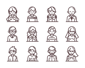 avatar male female men women cartoon character people icons set line style icon
