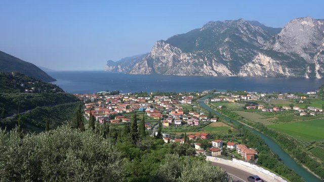 Panoramic view of Riva del Garda on Lake Garda. Province of Trento, Trentino Alto Adige, Italy.