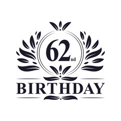 62 years Birthday logo, 62nd Birthday celebration.