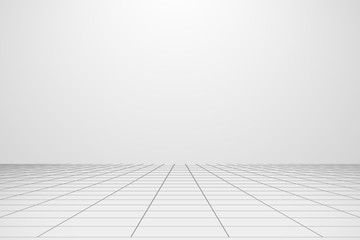 White Wall Background with Perspective Grid line Tiles Floor Vector Background Illustration Template