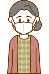 風邪予防のマスクをしている老人女性のイメージイラスト