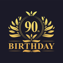 Luxury 90th Birthday Logo, 90 years celebration.