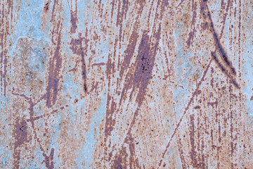 Metal surface with old paint. Streaks of rust, scratches, cracking. Main color Light Steel Blue, Strikemaster, Deluge.