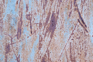 Fototapeta premium Metal surface with old paint. Streaks of rust, scratches, cracking. Main color Light Steel Blue, Strikemaster, Deluge.