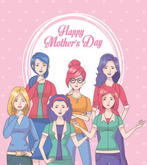 happy mothers day card with moms and lettering