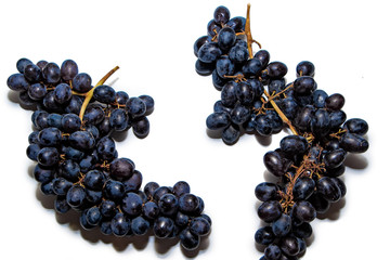 Bunches of dark grapes isolated on white background