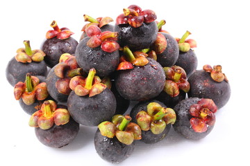 Mangosteen fruit on white background