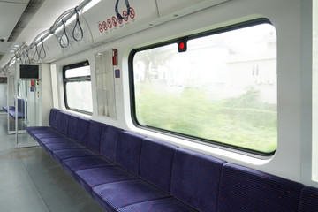 An interior of Malaysian famous local train KTM Komuter.                  
