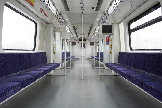 An interior of Malaysian famous local train KTM Komuter.                  