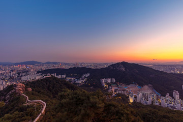 View of Seoul City Skyline at Sunset in Seoul South Korea
