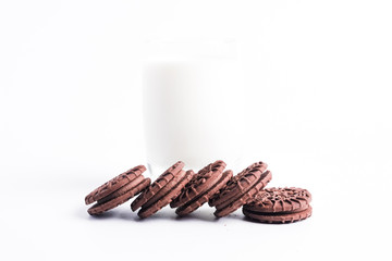 chocolate biscuits with a glass of milk