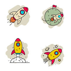 Set of rocket vector illustration on cute and colorful doodle style isolated on white background 