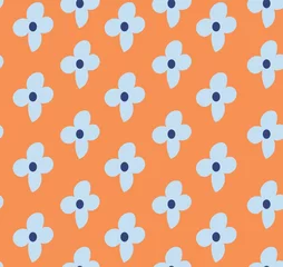 Behang oranje en blauw jaren 70 bloemen naadloos vectorpatroon bewerkbaar en scheidbaar © Inez