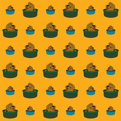  Dog in the Bucket Pops Out his Tongue Cute Illustration, Cartoon Funny Character, Pattern Wallpaper