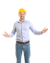 Male engineer on white background