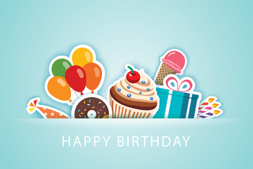 Happy birthday party greeting cards and banner template background.