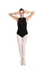 Beautiful young ballerina on white background