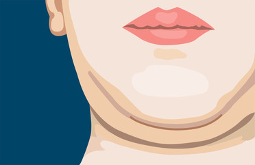 Fat senior woman face with a double chin close up vector illustration