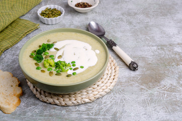 Thick vegetable cream soup with white sauce